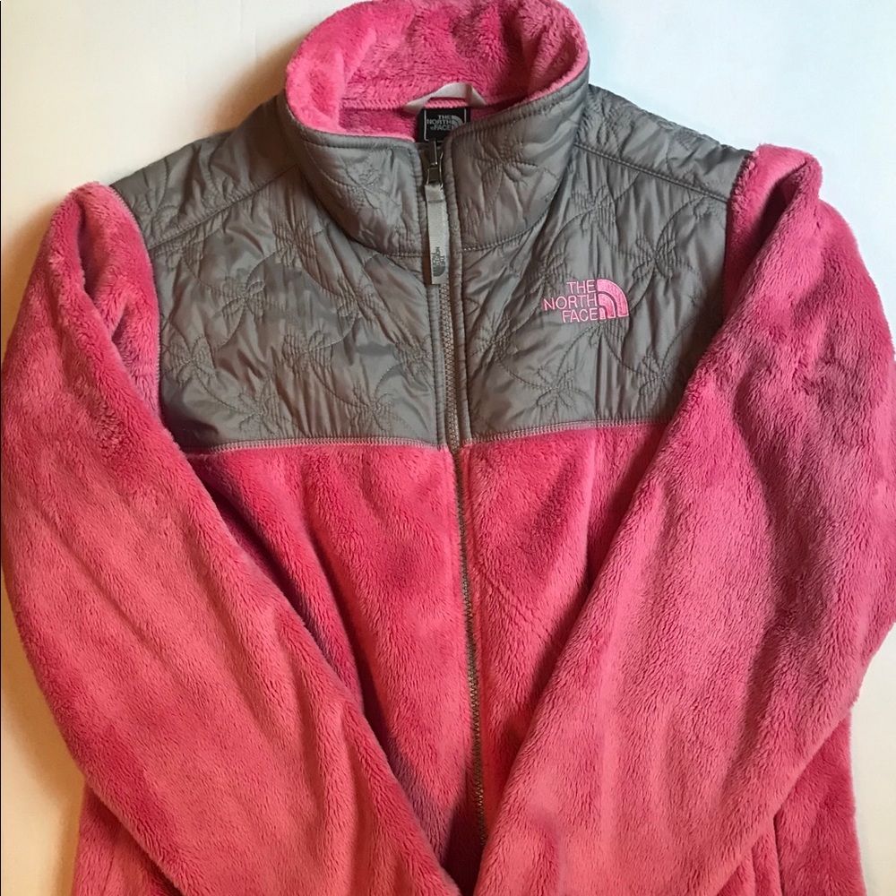 Pink & grey North Face jacket & matching gloves